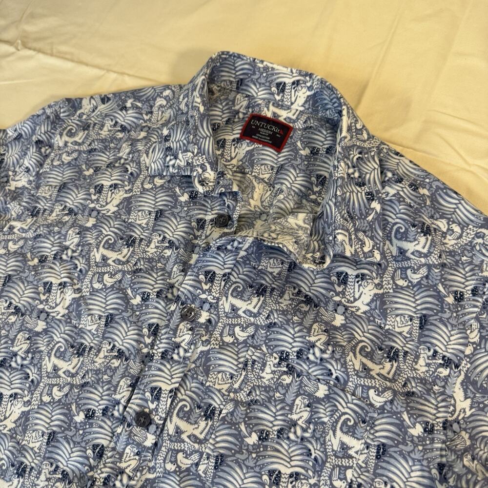 UNTUCKit Rajpal Blue Slim Fit Short Sleeve Button Down Shirt Men’s M 100% Cotton